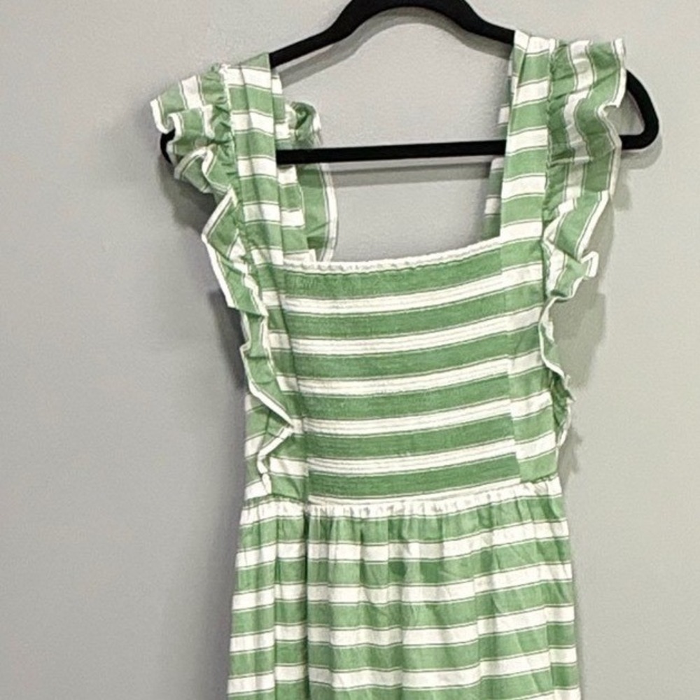 Ann Taylor Green White Striped Ruffle Tiered Maxi Dress 10 beach Summer Cotton - Picture 2 of 6
